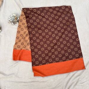 🪔 Printed Brown Beige Clover Print Pashmina Scarf Throw - 28 x 77 inch
